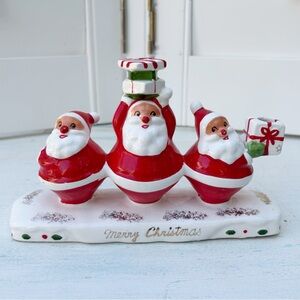 Vintage Holt Howard Ceramic 3 Santa Trio Gift Merry Christmas Candleholder Japan